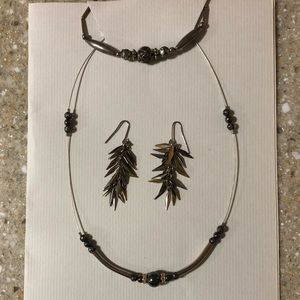 Vintage Silver Bead Bracelet w/Spiky Dangle Earrings & Curved Bar Choker